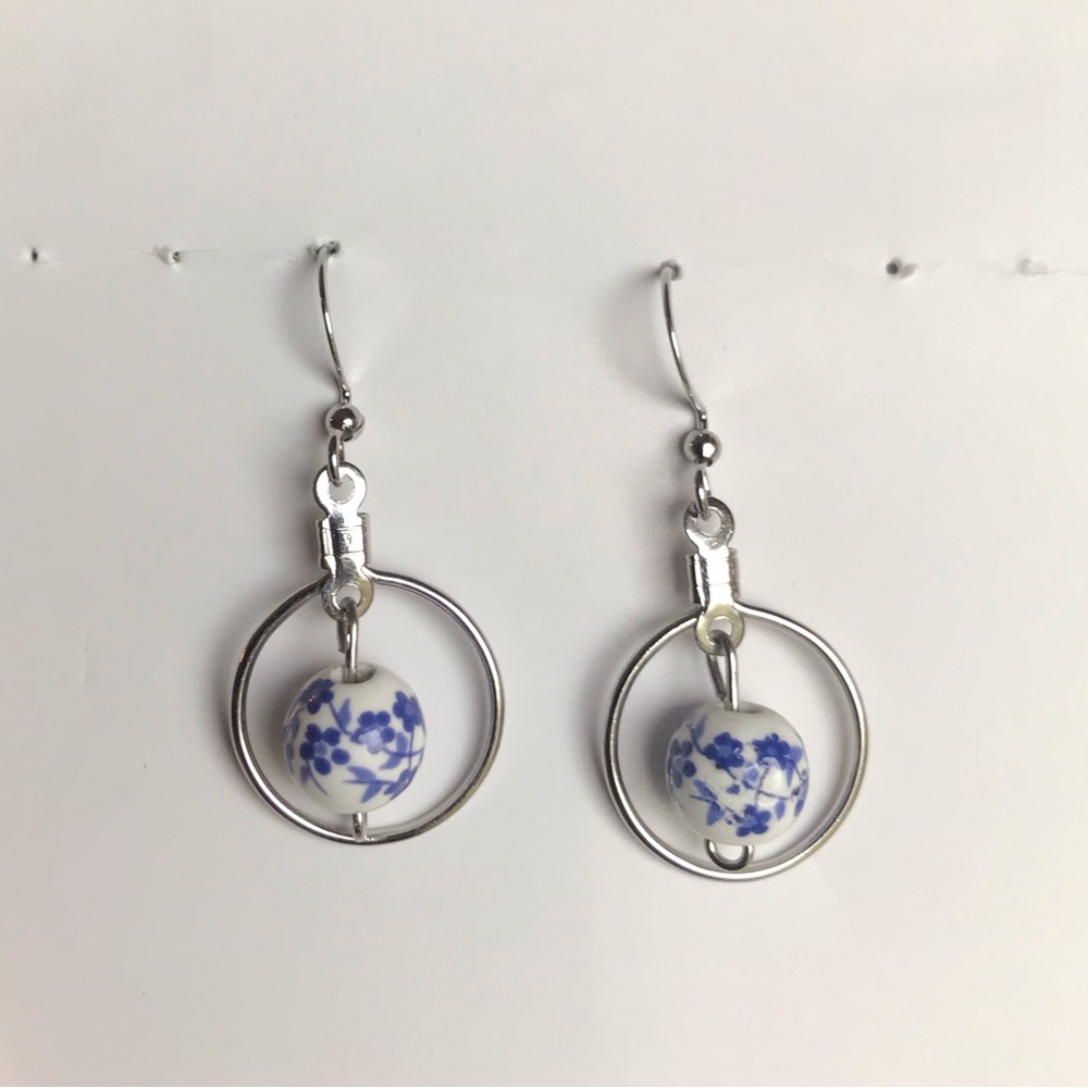 Elegant Silver and Blue Floral Earrings